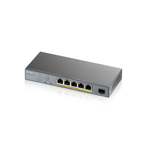 Коммутатор/ ZYXEL GS1350-6HP L2 PoE + switch for ZYXEL GS1350-6HP IP cameras, 4xGE PoE +, 1xGE PoE++ (802.3bt), 1xSFP, PoE budget 60 W, power transmission distance up to 250 m, auto-reloading of PoE ports, increased overvoltage and electrostatic protection