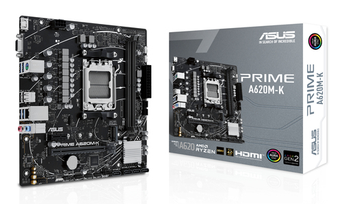 Материнская плата ASUS PRIME A620M-K, AM5, A620, 2*DDR5, 4*SATA, 1*M.2, 4*USB 3.2, 2*USB 2.0, PCIx16, 1*PCIx1, VGA+HDMI, mATX; 90MB1F40-M0EAY0