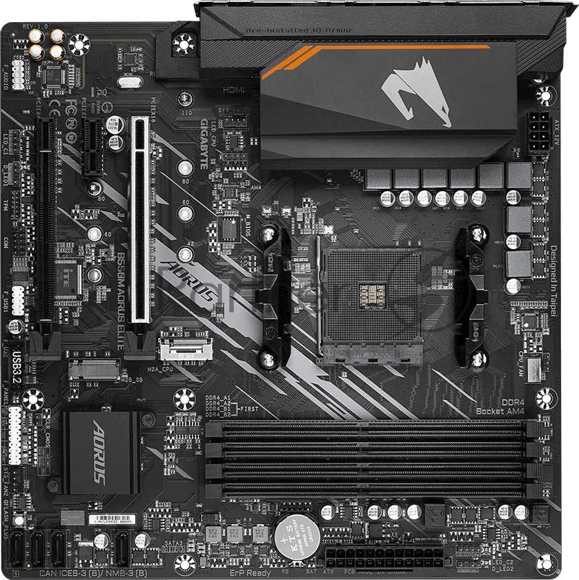 Материнская плата Gigabyte B550M AORUS ELITE, AM4, AMD B550, 4xDDR4, 4xSATA, 2xM.2, 2xPCIe x16, HDMI, DVI, 1xGb LAN, 8xUSB, 3x3.5 мм, 7.1, microATX