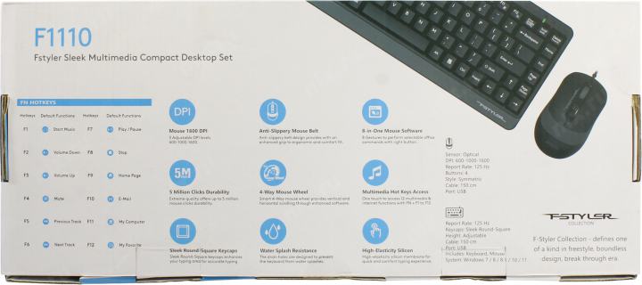 A4Tech Fstyler F1110 Grey (Кл-ра,  USB,+Мышь,4кн, Roll, USB)