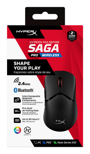 A2PB2AA - Компьютерная мышь, HyperX, A2PB2AA, Saga Pro, Игровая, Оптическая 32000dpi, 650 IPS, 6 кнопок, Беспроводная, Чёрный