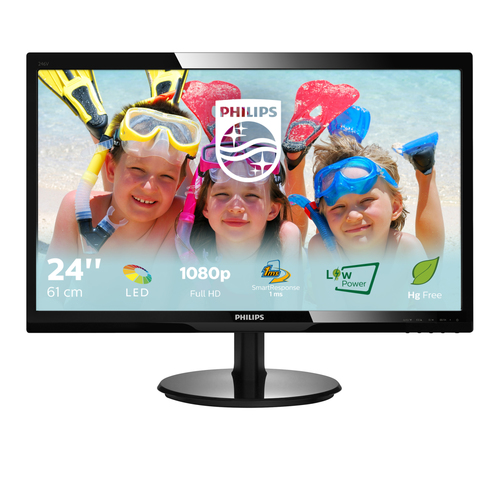 Монитор Philips 24" 246V5LDSB (00/01) черный TN+film LED 16:9 DVI HDMI матовая 250cd 1920x1080 D-Sub FHD 4.65кг