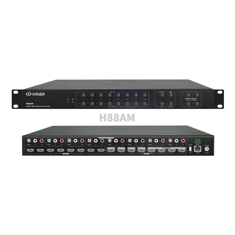 Матричный коммутатор Infobit iMatrix H88AM, 8×8, 4K60, SPDIF, Toslink