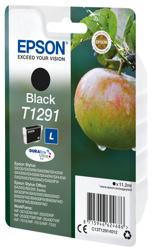 Картридж струйный Epson T1291 (C13T12914012/C13T12914011/C13T12914010) черный (11.2 мл) для SX420W/SX425W/SX525WD/SX620FW/BX305FV/BX305F/BX320FW/BX525WD/BX625FWD