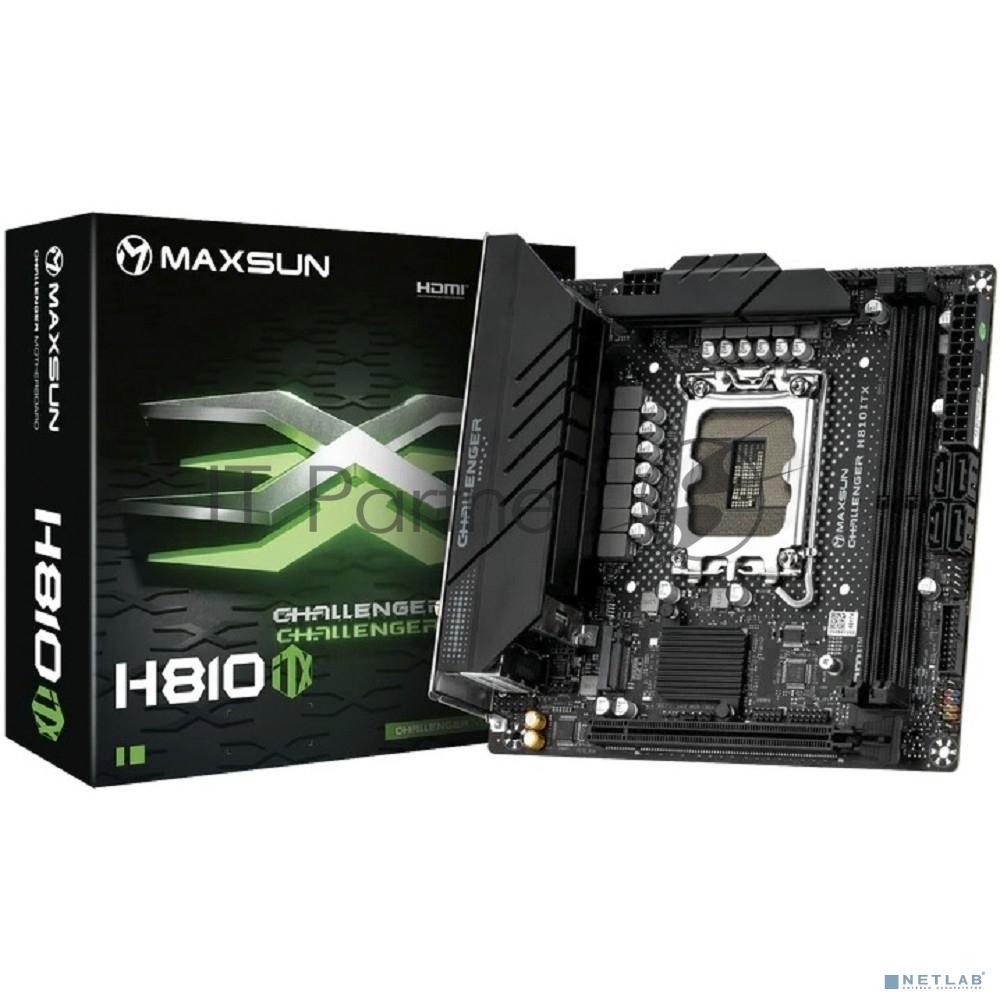 Материнская плата MAXSUN Challenger H810ITX WIFI, LGA 1851, Intel H810, 2xDDR5, 4xSATA, 2xM.2, 1xPCIe 5.0 x16, HDMI, 2xDisplayPort, 1x1Gb LAN, Wi-Fi 6, Bluetooth, 3x3.5 мм, 5.1, Mini-ITX