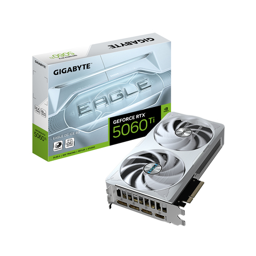Видеокарта Gigabyte NVIDIA - GeForce RTX 5060 Ti Eagle OC, PCI-E 5.0 8x, GDDR7 8GB 128bit, 1x HDMI, 3x DP, max 7680 x 4320 (8K), 180Вт, 215мм, GV-N506TEAGLEOC ICE-8GD