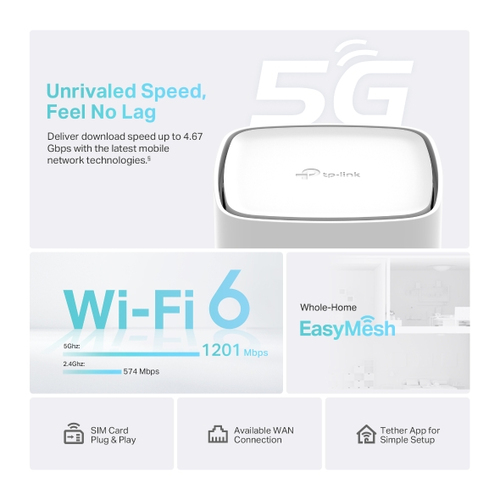 Archer NX200 - Маршрутизатор, Tp-Link, Archer NX200, 802.11a/b/g/n/ac/ax, AX1800 , 2,4 ГГц/5 ГГц, 1  порт LAN/WAN 10/100/1000 Мбит/с,_x000A_2  порта LAN 10/100/1000 Мбит/с,_x000A_1  слот для нано-SIM-карты,_x000A_2  порта для подключения внешней антенны 5G/4G.