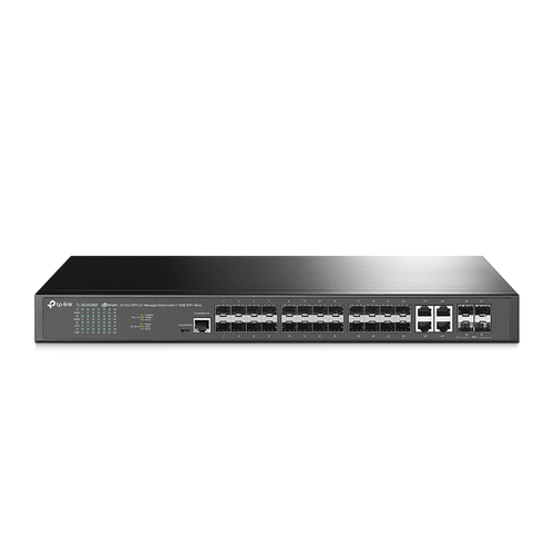 Коммутатор TP-Link JetStream 24‑портовый гигабитный управляемый  уровня 2+ с 4 SFP+ слотами 10GE.  20× Gigabit SFP Ports, 4× Gigabit SFP/RJ45 Combo Ports, 4× 10G SFP+ Slots, RJ45/Micro-USB Console Port
SPEC: 1U 19-inch Rack-mountable Steel Case