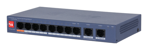 DH-CS4010-8ET2GT-60 8-портовый PoE коммутатор с функцией облачного управления. Порты: 8 RJ45 10/100Мбит/с (PoE/PoE+/Hi-PoE), 2 RJ45 10/100/1000Мбит/с (uplink); мощность PoE: порт 1 до 60Вт, порты 2~8 до 30Вт, суммарно до 60Вт; PoE watchdog, передача до 250м; питание: 53В(DC).