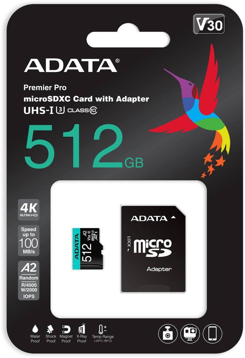 A-DATA Флеш карта microSDXC 512GB AUSDX512GUI3V30SA2-RA1 Premier Pro + adapter