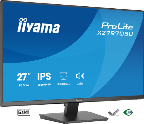 X2797QSU-B1 - Монитор, iiyama, ProLite X2797QSU-B1, 27", 2560x1440, IPS, 75Гц, 16:9, 350 кд/м, 1000:1, 1 мс, 178/178, HDMI*2, DP*1, USB A*2, USB C*2 , VESA 100*100 мм, Черный