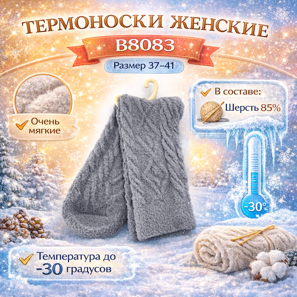 Термоноски женские Amnhabeall Brose B8083 шерсть ламы 37-41 цв серый
