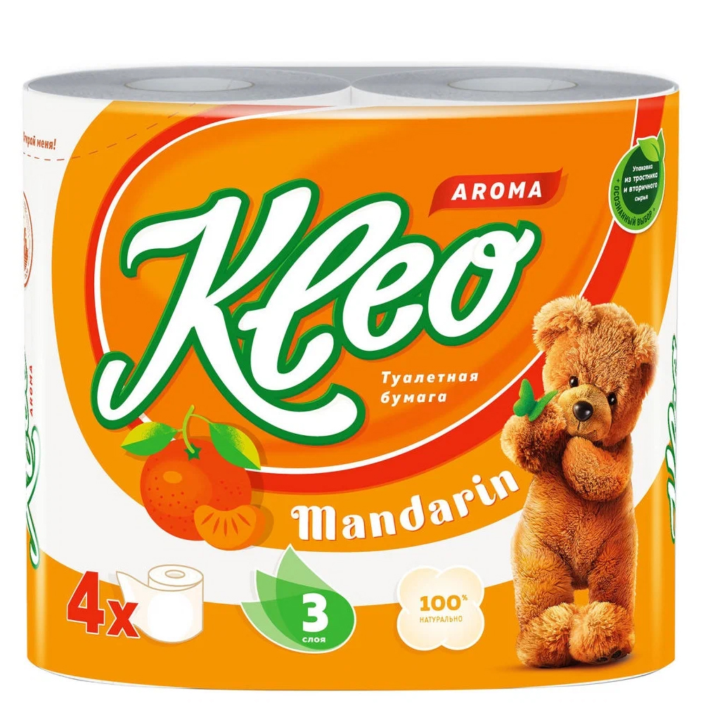 Туалетная бумага «Мягкий знак» Kleo Aroma Мандарин трёхслойная 4 шт.