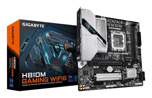 Материнская плата Gigabyte H810M GAMING WIFI6, LGA1851, Intel H810, 2xDDR5, 4xSATA, 1xM.2, 1xPCIe 4.0 x16, 1xPCIe 3.0 x1, 1xDP, 1xHDMI, 1x2.5Gb LAN, Wi-Fi 6, Bluetooth 5.3, 1xUSB-C 5Gbps, 1xUSB-A 5Gbps, 9xUSB-A 2.0, 3x3.5 мм, 7.1, mATX