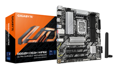 Материнская плата GIGABYTE B860M DS3H WIFI6E, LGA1851, Intel B860, 4xDDR5, 4xSATA, 2xM.2, 1xPCIe 5.0 x16, DisplayPort, HDMI, 1x2.5Gb LAN, 3x3.5 мм, 7.1, microATX
