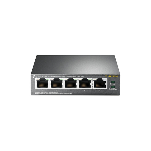 Коммутатор TP-LINK TL-SF1005P 5-портовый 10/100 Мбит/с настольный коммутатор с 4 портами PoE, 5 портов RJ45 10/100 Мбит/с, включая 4 порта PoE, бюджет PoE до 58 Вт, стальной корпус {12} (083199)