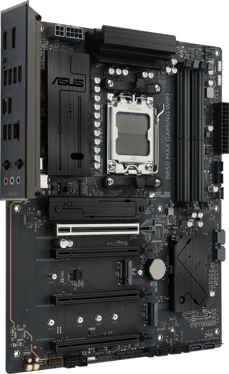 Материнская плата ASUS B850 MAX GAMING WIFI, AM5, AMD B850, 4xDDR5, 4xSATA, 3xM.2, 1xPCIe 5.0 x16, 1xPCIe 4.0 x16, 2xPCIe 3.0 x16, 1xHDMI, 1xDisplayPort, 1x 2.5Gb LAN, 4xUSB 3.2 Gen2, 2xUSB 3.2 Gen1, 2xUSB 2.0, 3x3.5 мм, 7.1, ATX