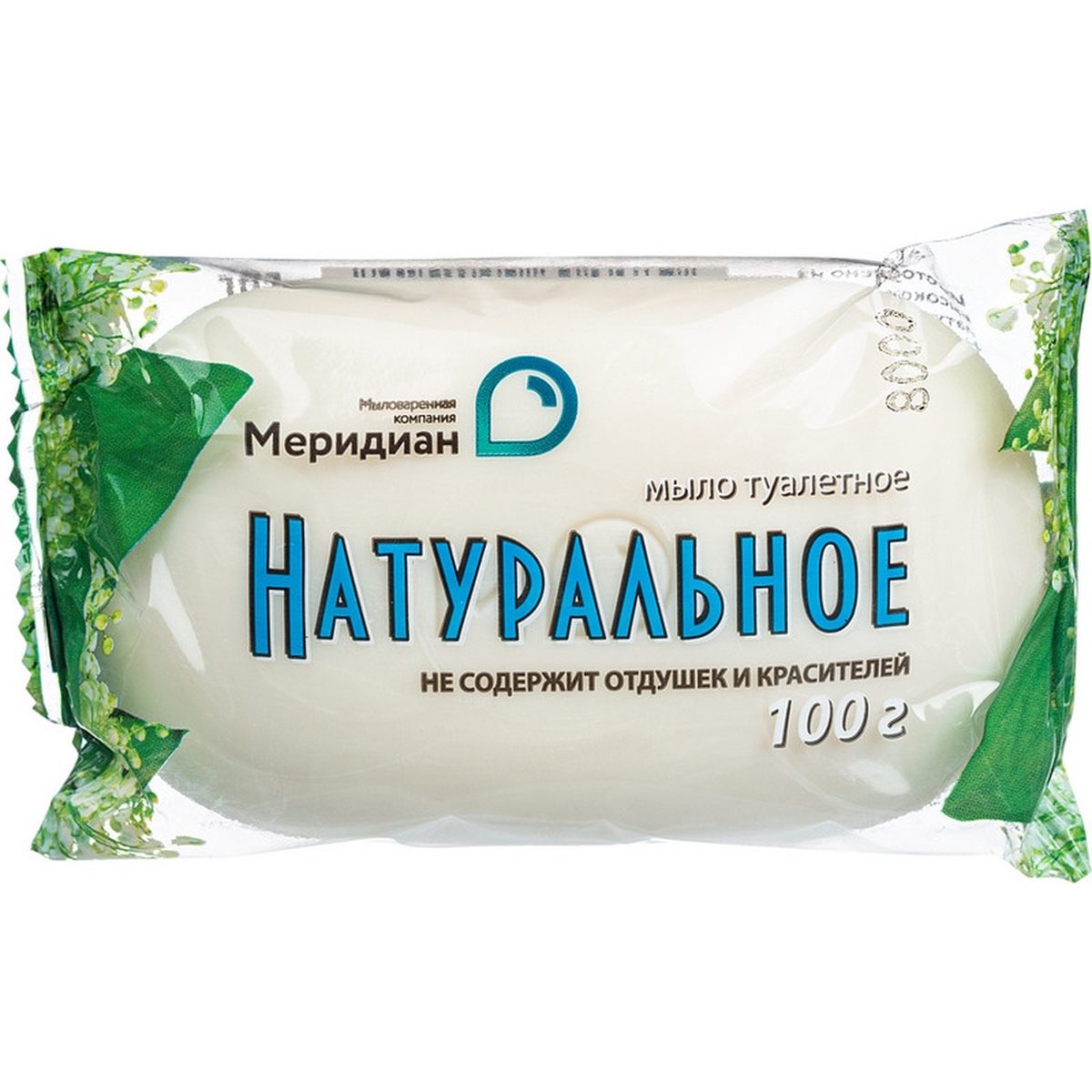 Мыло кусковое туалетное Меридиан "Натуральное", 100г, флоу-пак (4680006991029), 1шт.