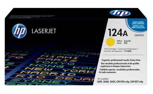 Оригинальный лазерный картридж HP 124A Q6002A для HP Color LaserJet 1600/ 2600N/ 2605/ 2605DN/ 2605DTN/ CM1015/ CM1017, желтый, 2500 страниц