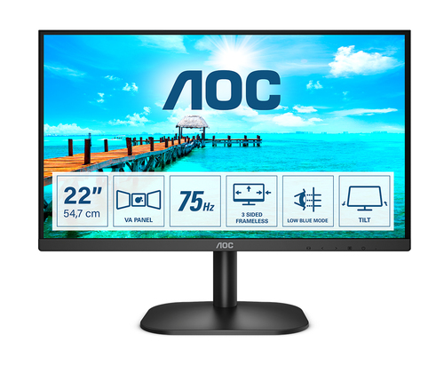 Монитор AOC 21.5" Value Line 22B2H(00/01) черный VA LED 16:9 HDMI матовая 200cd 178гр/178гр 1920x1080 75Hz VGA FHD 2.1кг