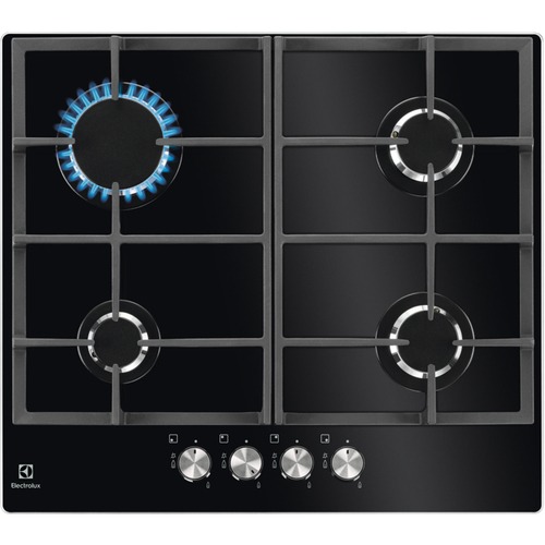Встраиваемые газовые панели ELECTROLUX/ Газовая варочная поверхность - закаленное стекло, мощность: 8000 Вт, автоматический электроподжиг, газ-контроль, решетки: чугун, независимая установка, размеры (ШхГ): 59x52 см