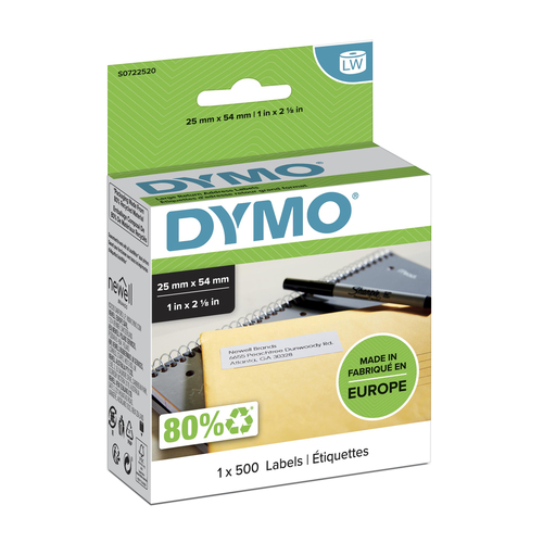 Картридж для принтера этикеток DYMO S0722520 (54 мм x 25 мм, цвет ленты  белый, шрифт черный, 500 штук в упаковке)