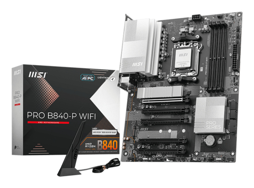 Материнская плата MSI PRO B840-P WIFI, Socket AM5, AMD B840, 4xDDR5, 4xSATA, 2xM.2, 1xPCI-E 4.0 x16, 1xPCI-E 3.0 x4, 3xPCI-E 3.0 x1, 1xHDMI, 1x 2.5Gb LAN, 4xUSB-A 2.0, 2xUSB-A 5Gbps, 1xUSB-C 5Gbps, 1xUSB-A 10Gbps, 1xUSB-C 10Gbps, 3x3.5 мм, 7.1, ATX