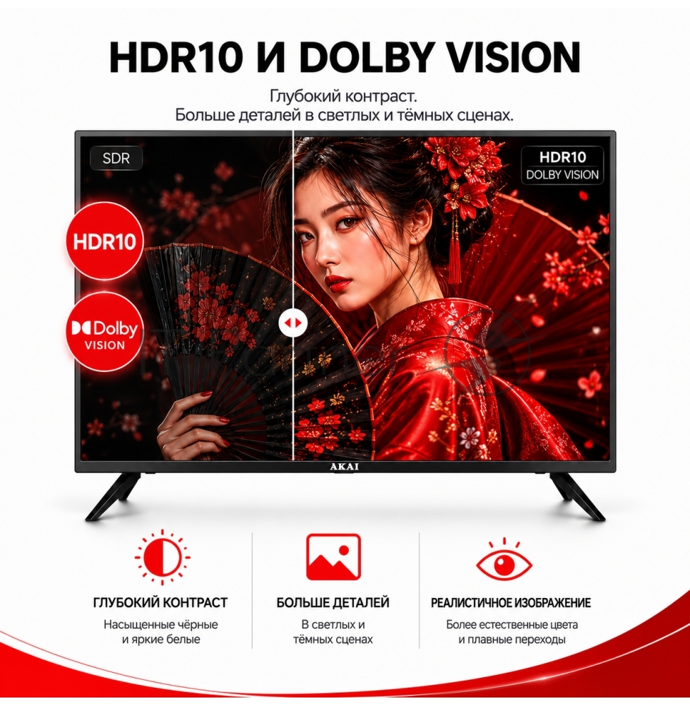 Телевизор AKAI 50" TA50BQ900 черный QLED UHD 60Hz Smart TV Салют ТВ 2GB/8GB