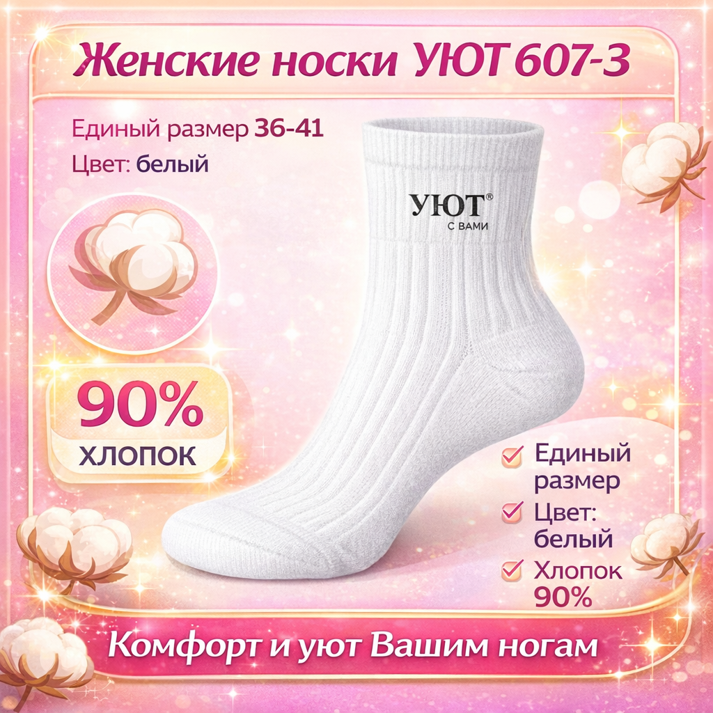 Носки женские Уют 607-3 размер 36-41 цв белый