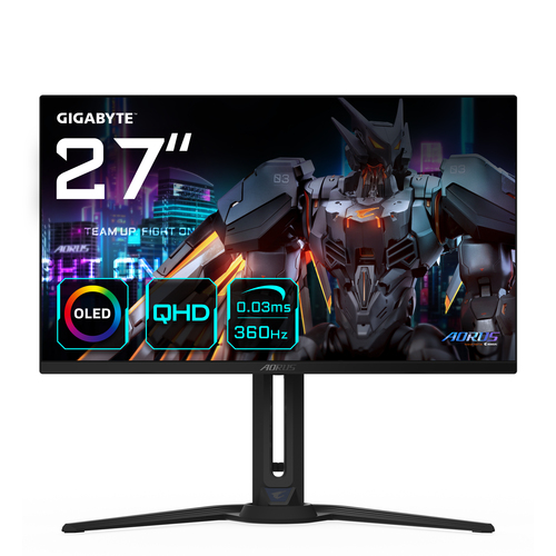 Монитор 27&quot, Gigabyte AORUS FO27Q3-EK Black (OLED, 2560 x 1440, 360Hz, 0.03мс, 250cd/m, 1.5M:1, 2xHDMI-2.1, DP-1.4, 3xUSB3.2, USB Type-C )