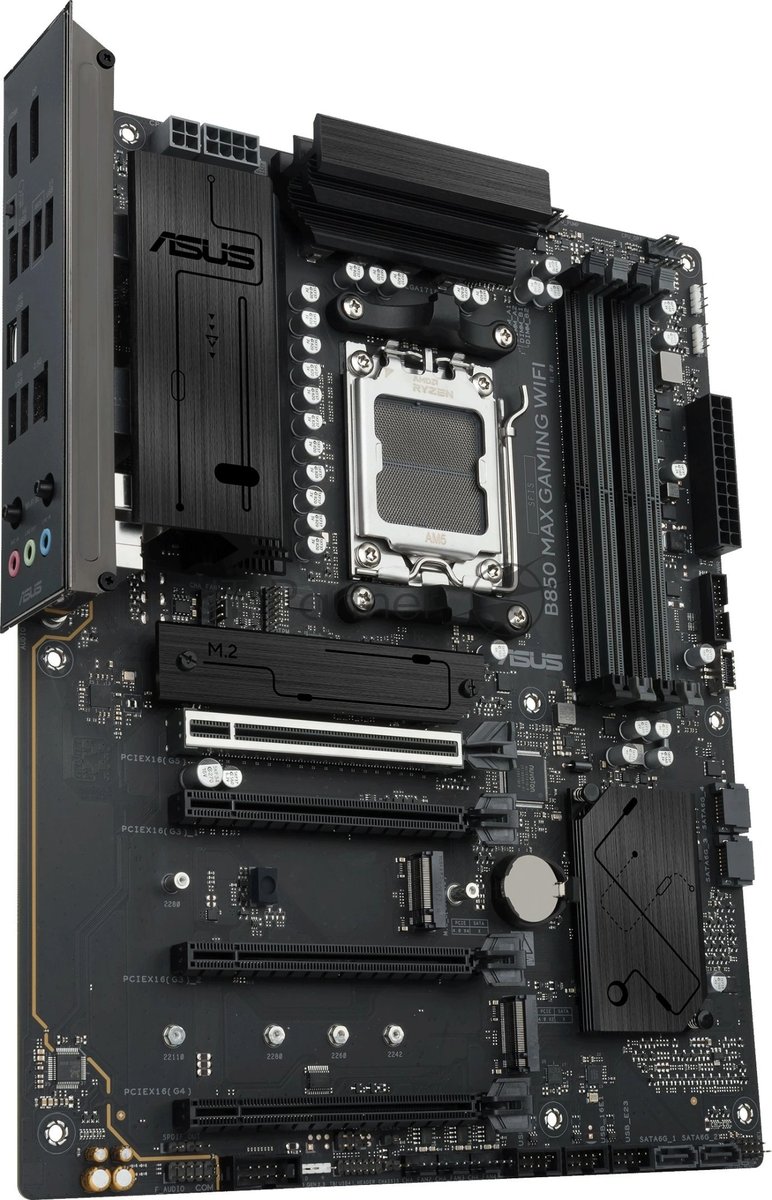 Материнская плата ASUS B850 MAX GAMING WIFI, AM5, AMD B850, 4xDDR5, 4xSATA, 3xM.2, 1xPCIe 5.0 x16, 1xPCIe 4.0 x16, 2xPCIe 3.0 x16, 1xHDMI, 1xDisplayPort, 1x 2.5Gb LAN, 4xUSB 3.2 Gen2, 2xUSB 3.2 Gen1, 2xUSB 2.0, 3x3.5 мм, 7.1, ATX
