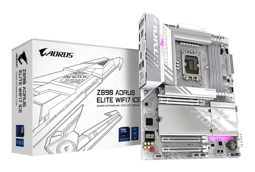 Материнская плата Gigabyte Z890 AORUS ELITE WIFI7 ICE, Socket 1851, Intel®Z890, 4xDDR5-6400, DP, 3xPCI-Ex16, 4xSATA3(RAID 0/1/5/10), 4xM.2, 8Ch Audio, 1x2.5GbLan, WiFi, (4+4)xUSB2.0, (5+2)xUSB3.2, (1+1)xUSB Type-C™, ATX, RTL bp (Z890 AORUS ELITE WIFI7 ICE плохая упаковка)