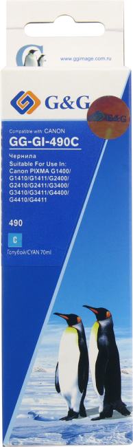 Чернила G&G - GI-490C GI-490, Струйный, Голубой, 70мл, аналог Canon GI-490C, GG-GI-490C