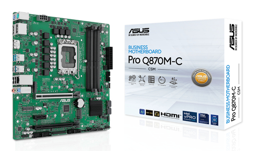Материнская плата ASUS Pro Q870M-C-CSM, LGA1851, Intel Q870, 4xDDR5, 4xSATA, 2xM.2, 1xPCIe 5.0 x16, 1xPCIe 4.0 x4, 1xPCIe 4.0 x1, 2xDP, 1xHDMI, 1xPS/2, 1x1Gb LAN, 3xUSB-A 10Gbps, 1xUSB-A 5Gbps, 2xUSB-A 2.0, 3x3.5 мм, 7.1, mATX