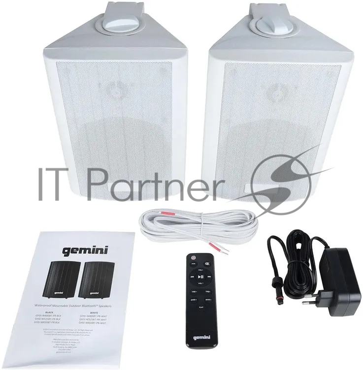 Акустическая система Gemini GHSI-W525BT-PR-WHT Активная + пассивная АС, 5.25" НЧ + 0.75" ВЧ, мощность RMS/Peak 60/150 Вт, АЧХ 45-20000 Гц, динамики: 5" НЧ, 1" ВЧ, IP44, BT, 3,5 мм AUX вход, 3,5 мм AUX выход, настенные крепления, пульт ДУ, цвет белый
