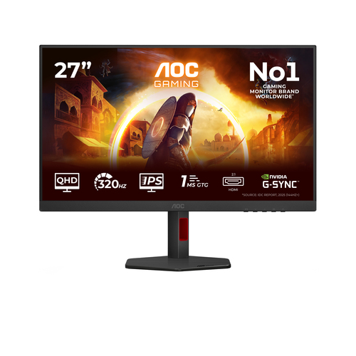 Монитор 27" AOC Q27G4SRU  IPS, 2560x1440, 300Hz, 1ms, 400сd/m, 1000:1, HDR10 | 2xHDMI(2.1), 2xDP(1.4), 2xUSB 3.2 | HAS, Pivot, Swivel, InPSU, Speakers, Vesa 100, Black/Red
