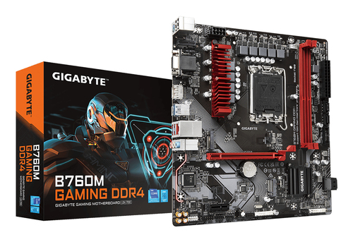 Материнская плата Gigabyte - B760M GAMING DDR4, mATX, Intel B760, 1xLGA 1700, 2xDDR4 до 64ГБ, 1x2.5GbE, audio, M.2, VGA, HDMI, DP, 1xPS/2, 4xSATA, 2xUSB2.0, 3xUSB3.2, 1xUSB3.2 Type C, B760M GAMING DDR4
