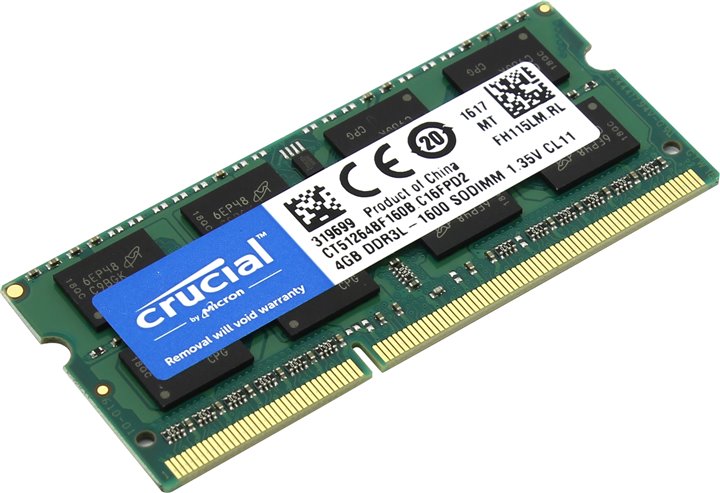 Crucial <CT51264BF160B> DDR3 SODIMM  4Gb  <PC3-12800>  CL11  (for NoteBook)