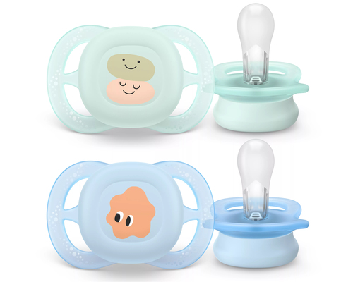 Пустышка Philips/ Пустышка для новорожденных ultra start, зеленая/голубая, с рисунком, 0-2 мес., 2 шт.