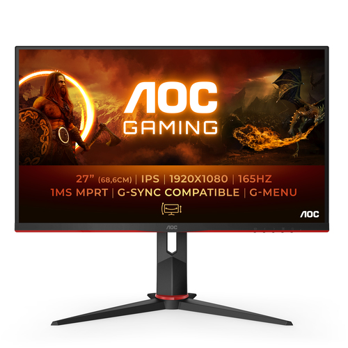 Монитор AOC 27" 27G2SPU/BK Black (IPS, 1920x1080, D-sub+HDMI+HDMI+DP, 1 ms, 178°/178°, 250 cd/m, 1000:1 (80M:1), 165Hz, Pivot)