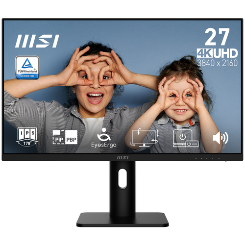 Монитор MSI PRO MP273UP E6 27" 16:9 UHD(3840x2160) IPS Flat,1ms(MPRT),1000:1,100M:1,300nit,178/178,2xHDMI 2.0,DP 1.4,Speaker,Tilt,Swivel,Height,Pivot,VESA,60Hz,Black,1y war-ty