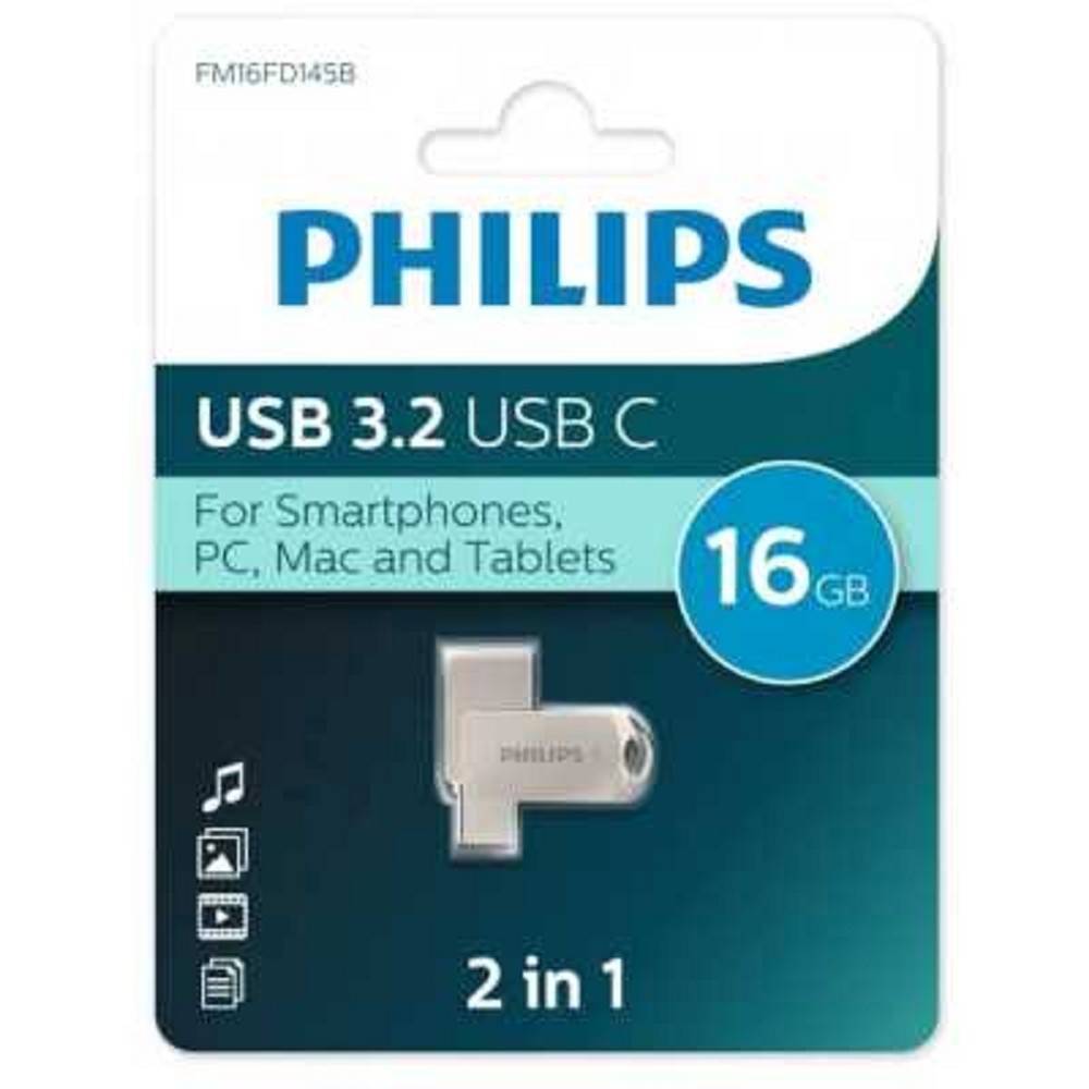 Флеш-накопитель Philips FM16FD145B/97, 16GB, USB 3.2 + Type-C