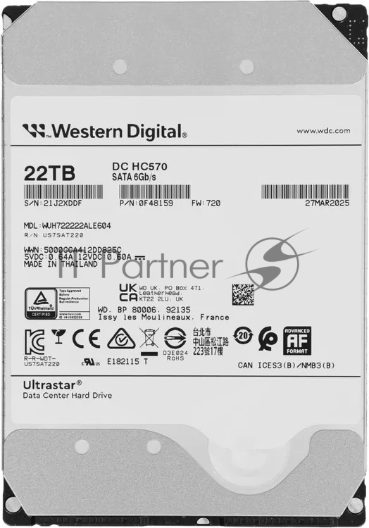 Жесткий диск Western Digital WUH722222ALE604, 22TB, SATA 6Gb/s, 7200rpm, 512MB