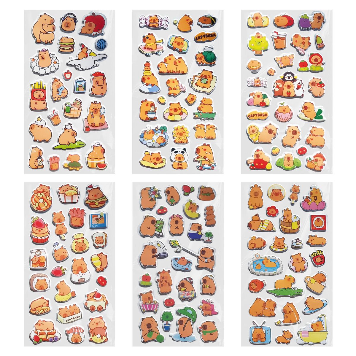 Наклейки зефирные Funster "Капибары", 18х9,5см, 6 видов (66093), 24 уп.