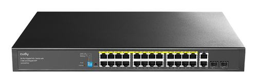Коммутатор/ 24-10/100/1000 BASE-T Gigabit ports, 2-Port 10/100/1000 BASE-T Gigabit Uplink ports, 2-1000 BASE-X SFP Slot, 24-port IEEE 802.3at PoE+ Injector, 300 watts total Power budget, Supports PoE power up to 30W for each PoE port, Extend Mode (Transmit distance up to 250m at 10 Mbps ), Port Lightning Protection: Common  Mode 4KV, ESD 8KV, Watchdog, 300W Internal