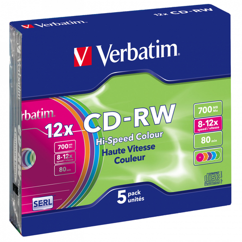 Verbatim Диски CD-RW 8-12x 700Mb 80min (Slim Case, 5шт.) [43167]