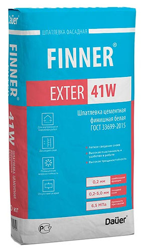 Шпатлевка цементная финишная белая FINNER® EXTER 41 W, мешок 20 кг