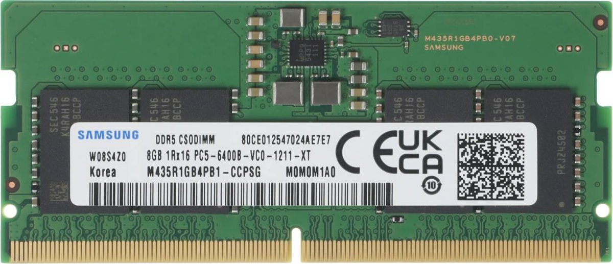 Samsung Память DDR5 8GB 6400MHz M435R1GB4PB1-CCPSG OEM PC5-51200 CL52 SO-DIMM 262-pin 1.1В single rank OEM
