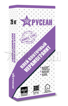 Клей для плитки КЕРАМОГРАНИТ в мешках, Русеан, 25 кг