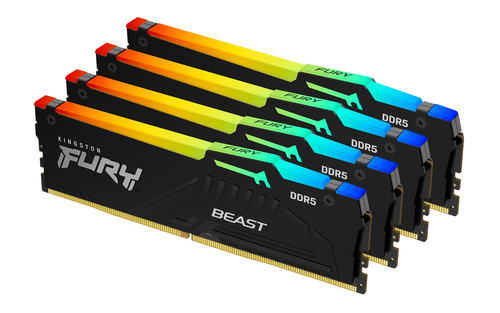Оперативная память Kingston Fury Beast, DDR5, 128Gb (4x32 GB), 5200 MHz, CL40, DIMM, с радиатором, RGB, черный